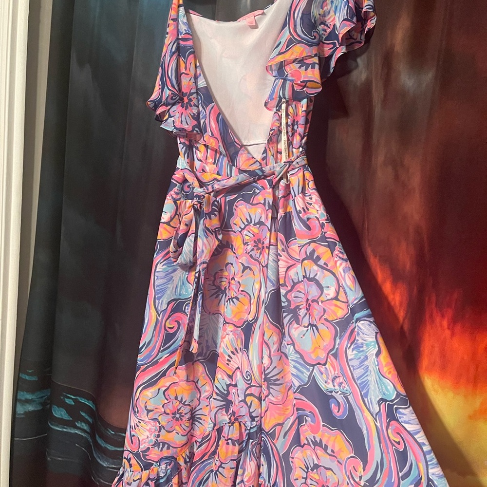 Lilly Pulitzer Pink and Blue Asymmetrical Sundress